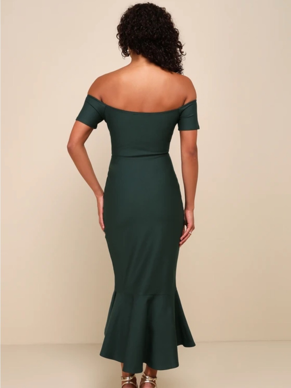 Lulu's Forest Green Off-Shoulder Mermaid Midi Dress